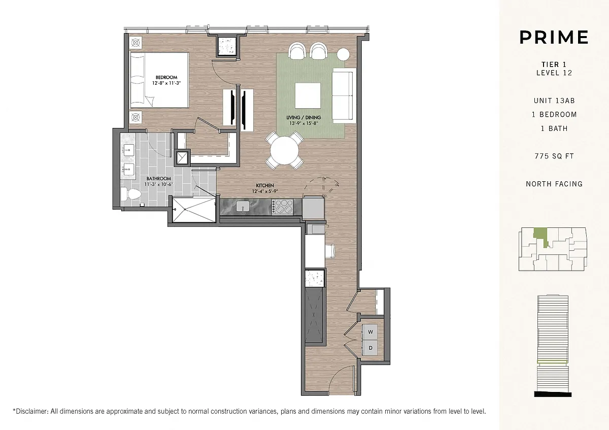 Floor plan Prime One BR Stack 13