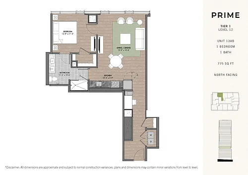 Floor plan Prime One BR Stack 13