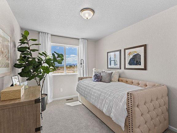 A view of the second bedroom and window in the Alpine