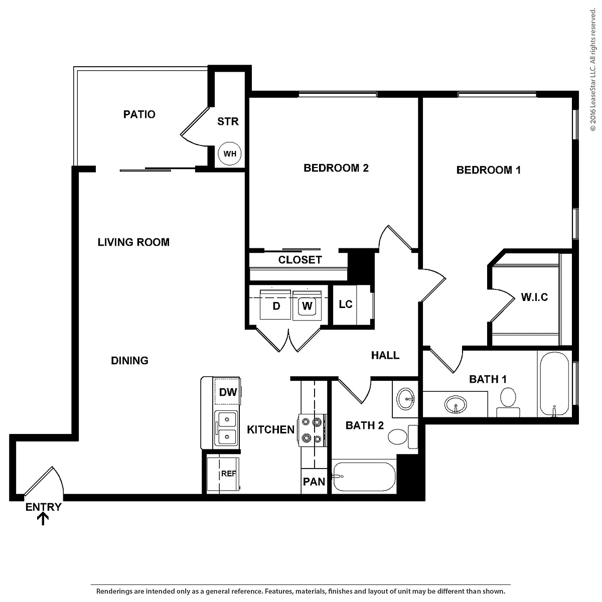 Floor plan 2 Bedroom 2 Bath Plan E