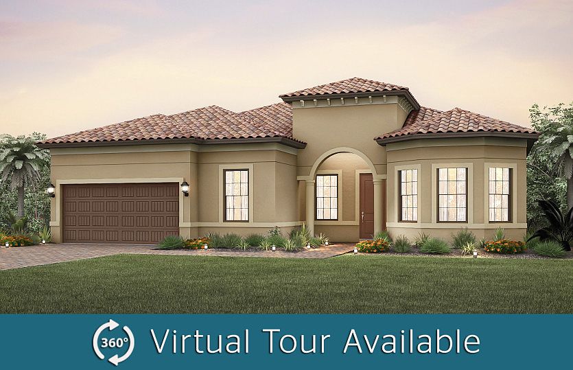 The Pinnacle, a one-story family home with loft option and a 2 car garage, shown with Home Exterior