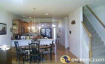 living room into dining and kitchen area