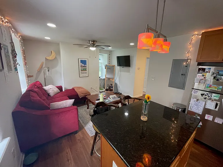 Recessed lights and ceiling fan