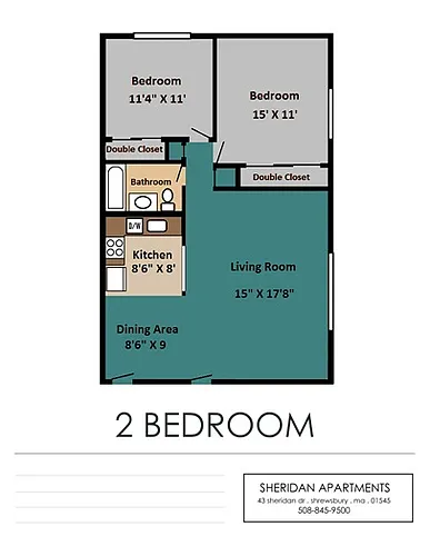 Floor plan Spacious 2 Bedroom- New Kitchen-Stainless Steel
