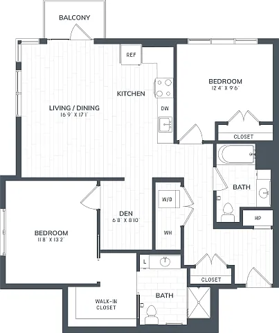 Floor plan B6D | 2 Bed | 2 Bath | DEN