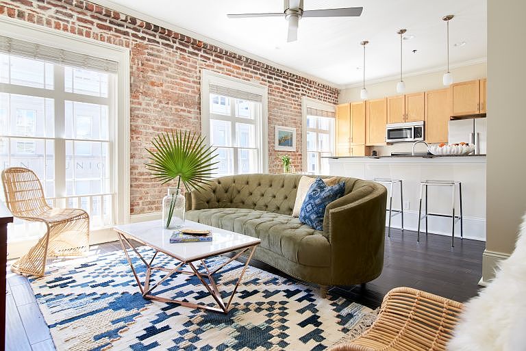 Contemporary and modern furnishings in a historic building