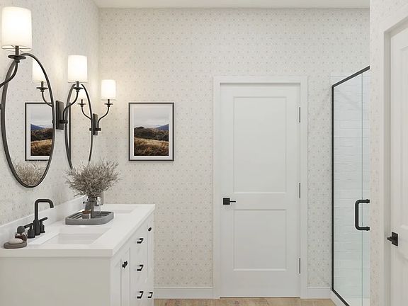 Primary bath with glass shower enclosure