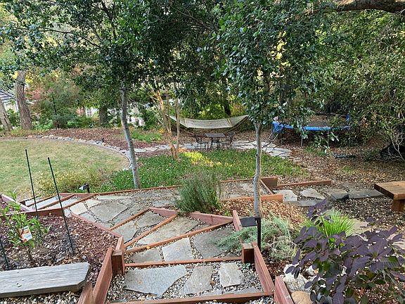 Trampoline in backyard