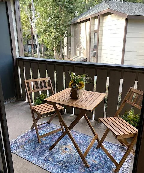 Furnished Balcony with soothing waterfall sounds below.