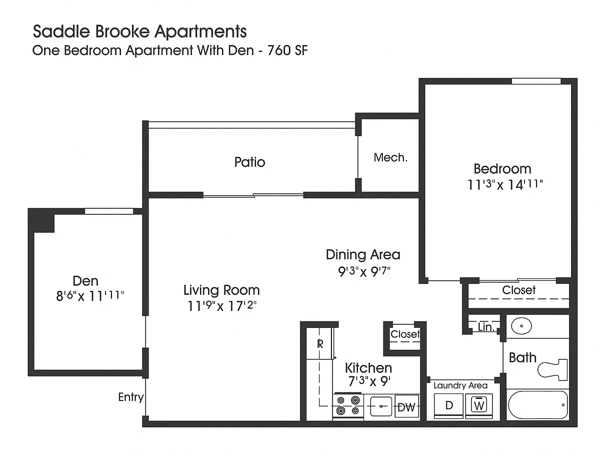 Floor plan 1BR 1BA (760sf)