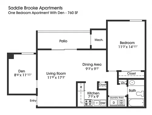Floor plan 1BR 1BA (760sf)