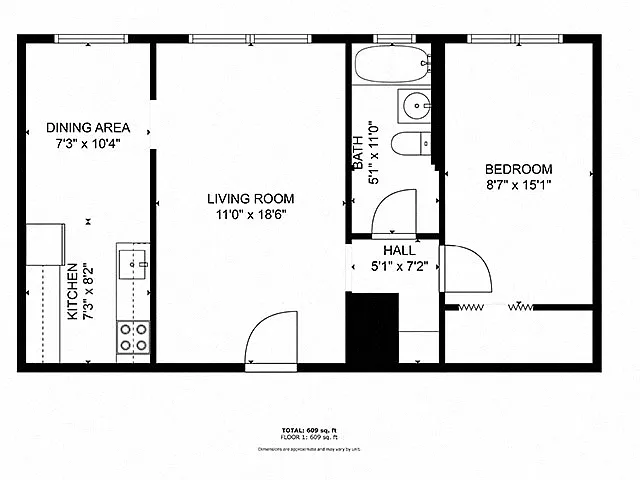 Floor plan Eastpointe 2 1 Bedroom 1 Bathroom