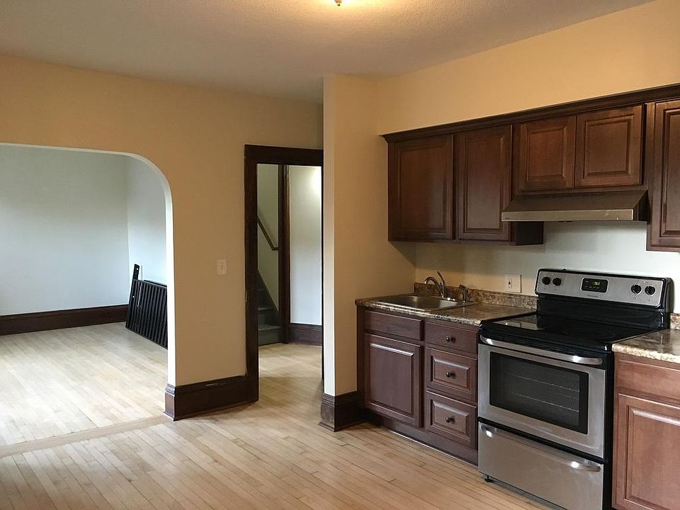 Kitchen connects to living room