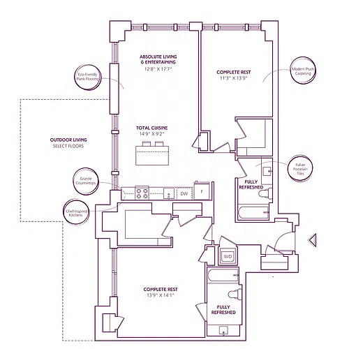 Floor plan 2 Bed - 2 Bath | B22