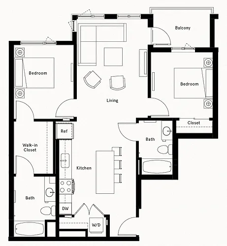 Floor plan 2 Bed/2 Bath-B2
