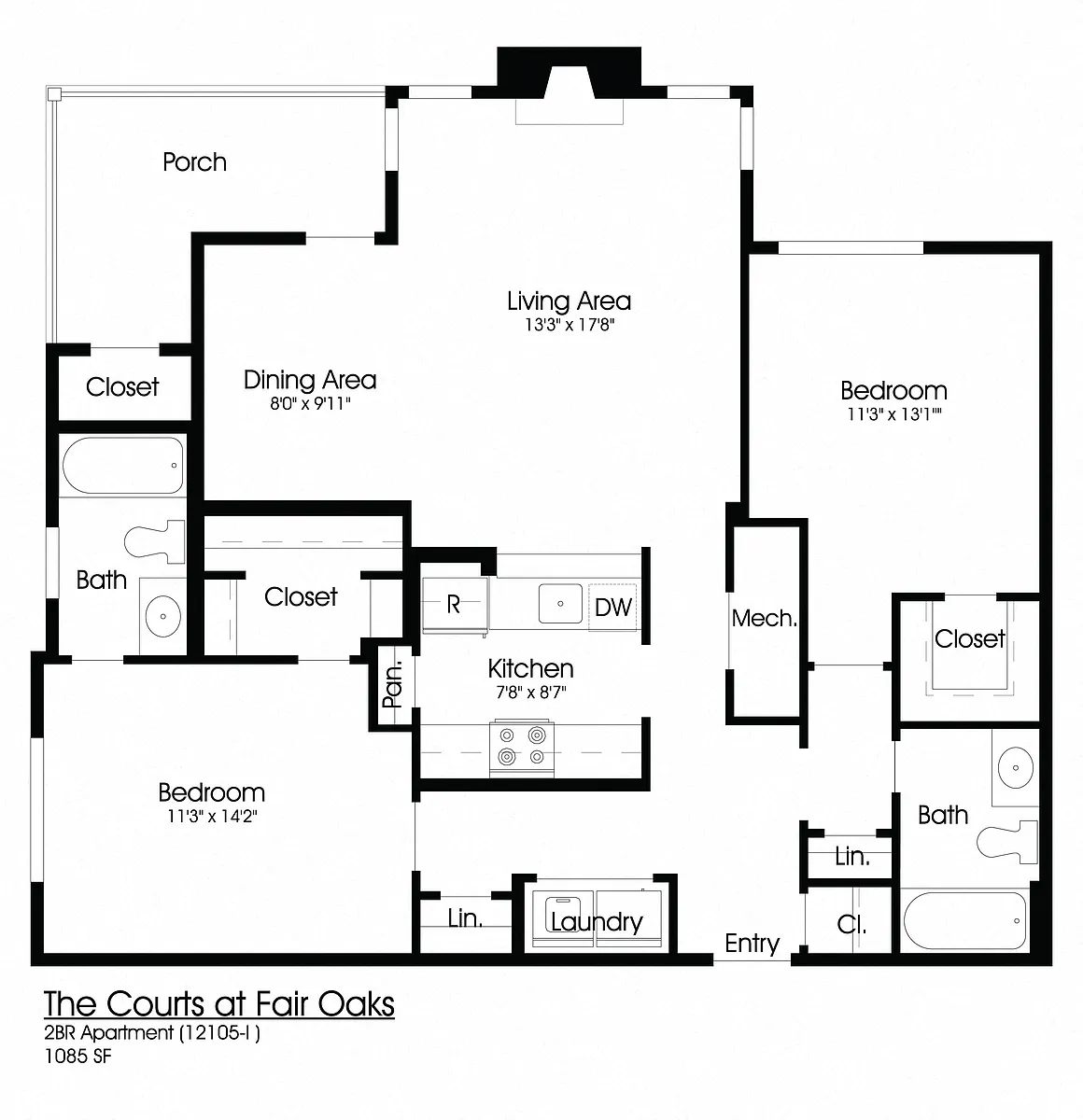 Floor plan 2BR 2BA (1100sf)
