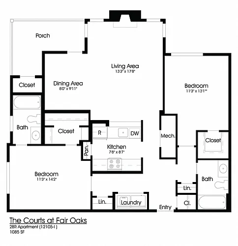 Floor plan 2BR 2BA (1100sf)