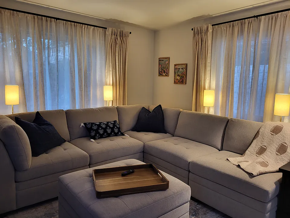 New sectional, new TV, very cozy space to relax at the end of the day.