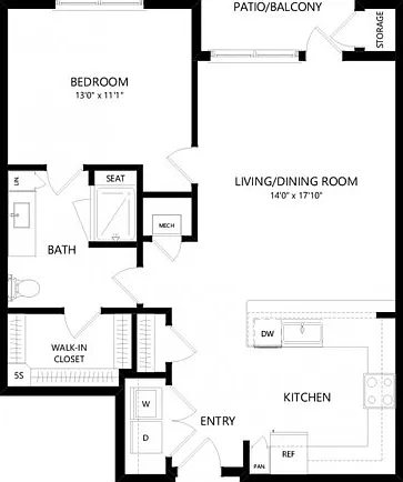 Floor plans are artist's rendering. All dimensions are approximate. Actual product and specifications may vary in dimension or detail. Not all features are available in every apartment. Prices and availability are subject to change. Floor plans are artist