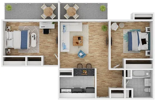 Floor plan 2 Bedroom 1 Bath - Towers