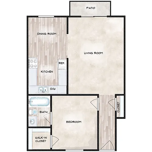 Floor plan 1 Bed 1 Bath Small
