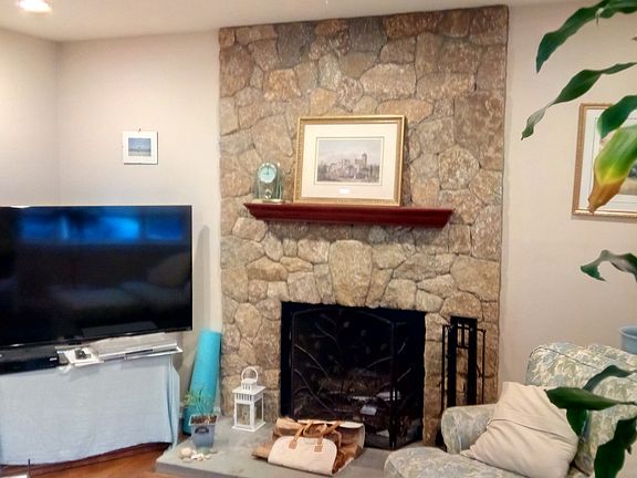Stone fireplace - family room