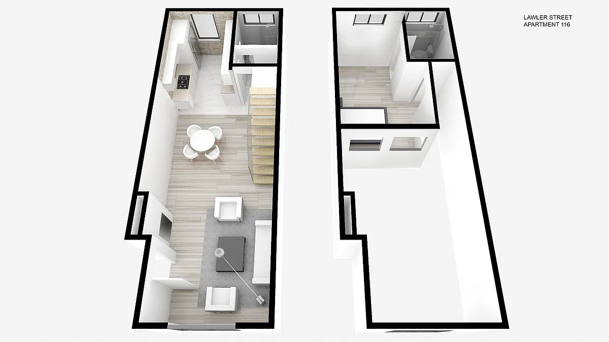 Floor plan One Bed ~ 1.5 Bath