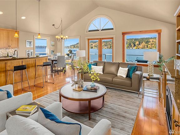 Great room concept on the waters edge. You could not build a home this close to the waters edge today