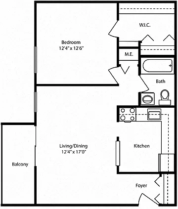 Floor plan 1 Bedroom with Balcony/Patio-Pentacle