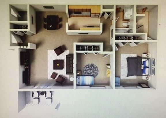 2 Bedroom 2 Bathroom Floor Plan 3 Dimensional 