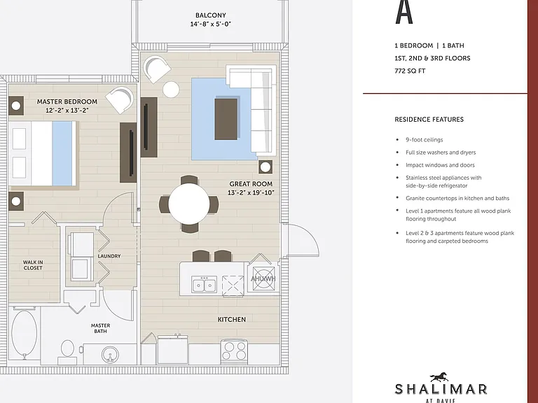 A: Beds - 1: Baths - 1: SqFt Range - 772