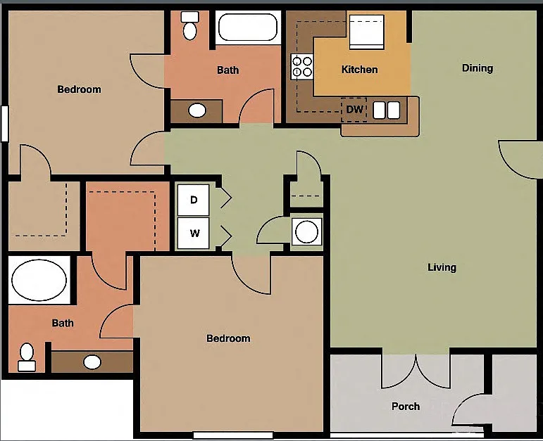 Floor plan Waterford- 2BR 2 BATH