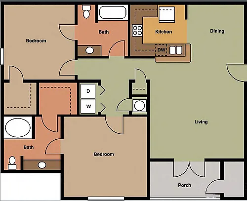 Floor plan Waterford- 2BR 2 BATH