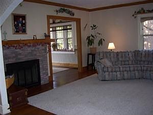 Large living room with gas fireplace