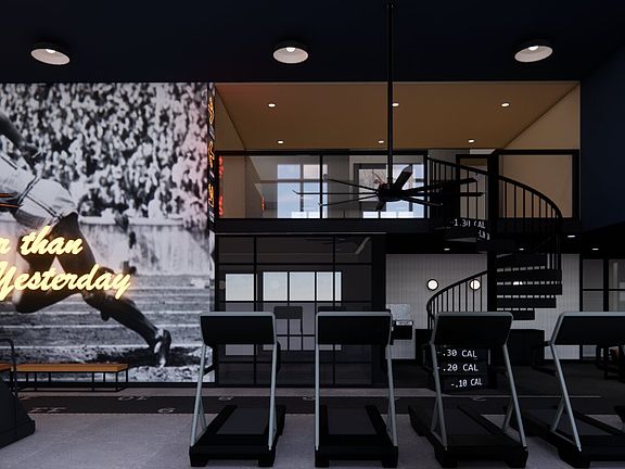 Club-quality fitness studio with TRX system and spin bikes.