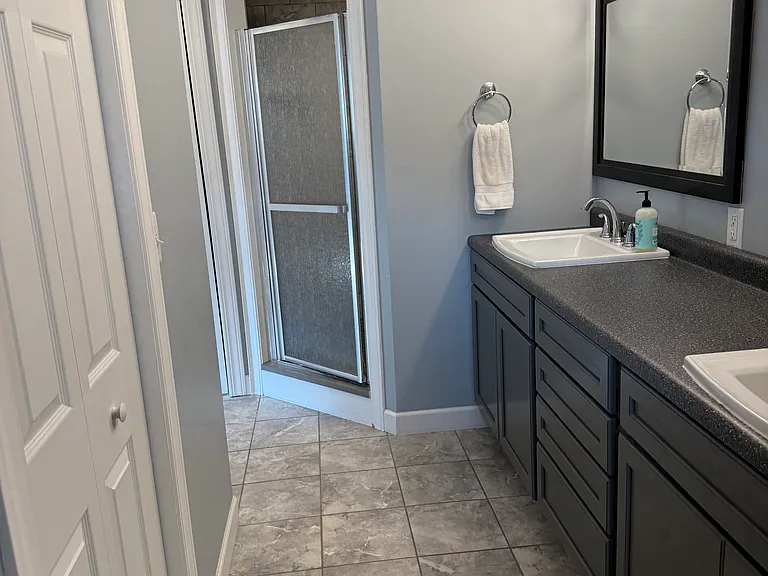 Double sink with large walk in shower (currently not available)