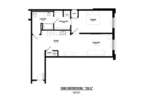Floor plan 1 Bed Foyer w/Juliette