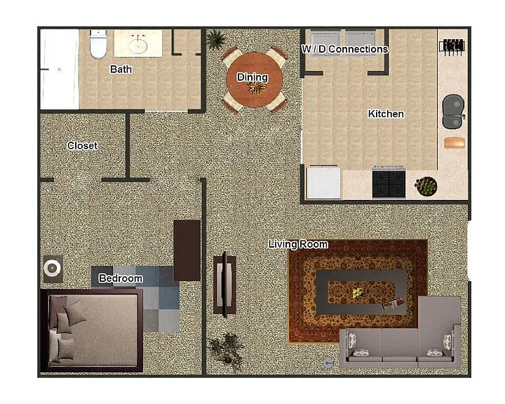 Floor plan 1 Bedroom / 1 Bathroom