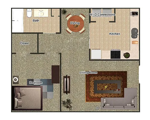 Floor plan 1 Bedroom / 1 Bathroom