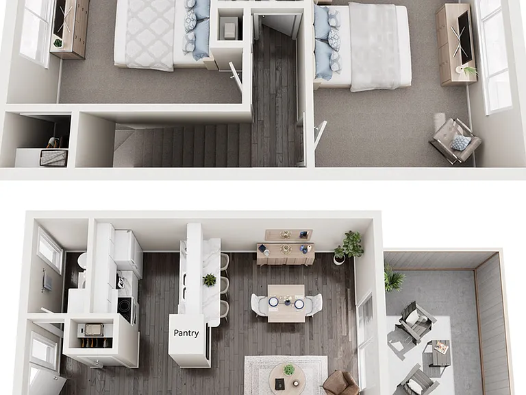 Explore the elegance of this two-story apartment with modern amenities. Explore the elegance of this two-story apartment with modern amenities.