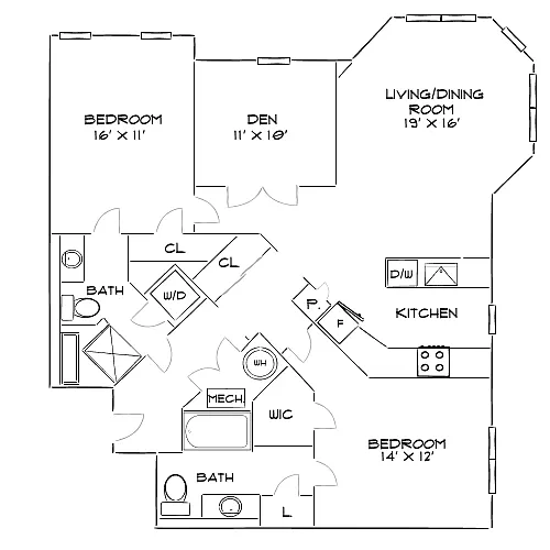 Floor plan Design 2V-E with Den Premier