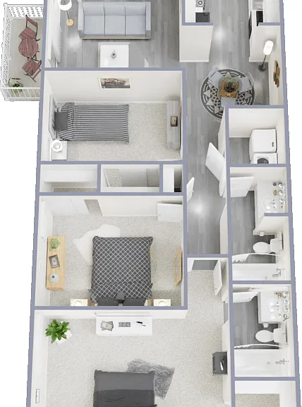 3 Bed 2 Bath Medium Floorplan Diagram