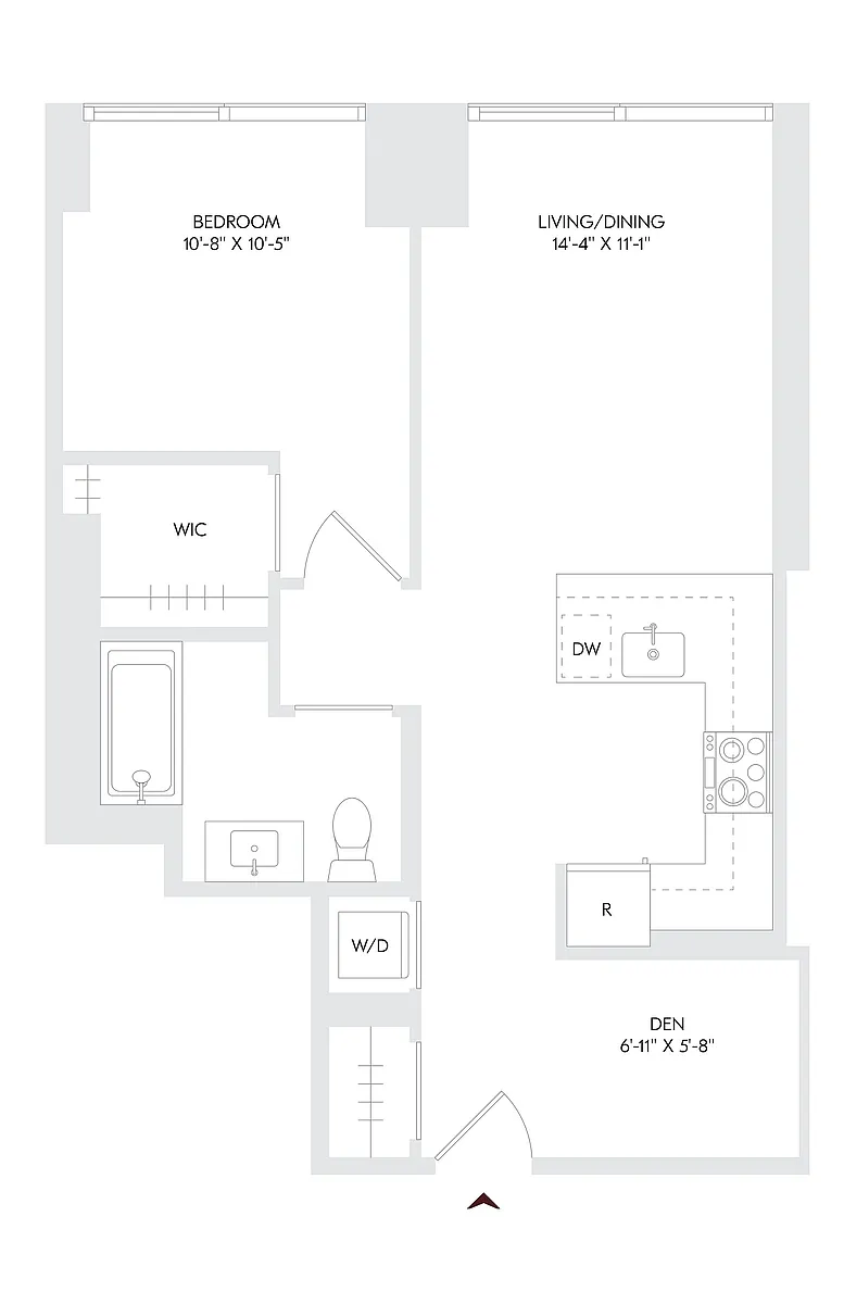 Floor plan 1 Bed 1 Bath + Den A