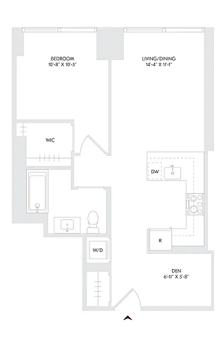 Floor plan 1 Bed 1 Bath + Den A