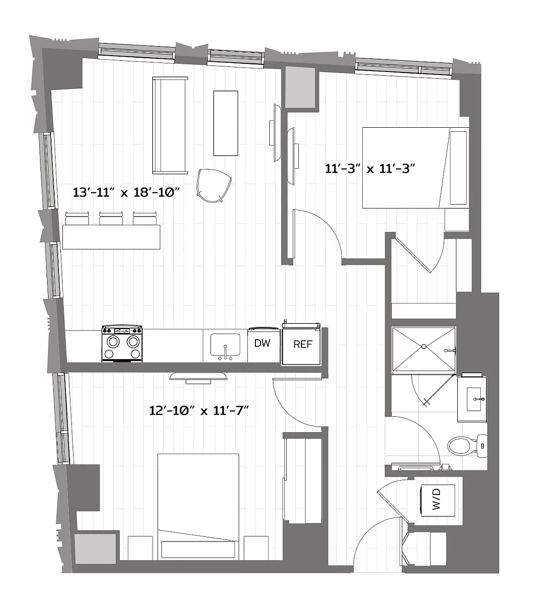 Floor plan 2 Bed/1 Bath-T-B2