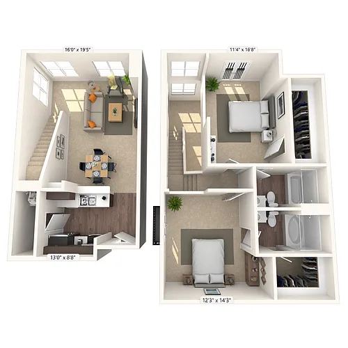 Floor plan Dual Level 2x2 1015-1412 SF