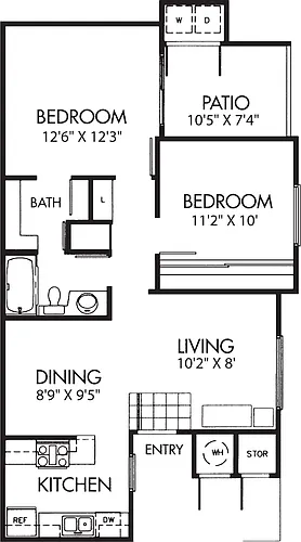 Floor plan Two Bed One Bath