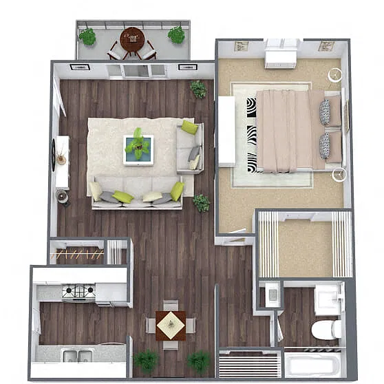 Floor plan A1: 1 Bed 1 Bath