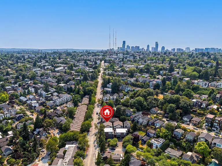 Drone shot of the condo, close to Downtown Seattle
