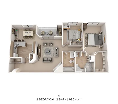 Floor plan Two Bed Two Bath 980 Sqft